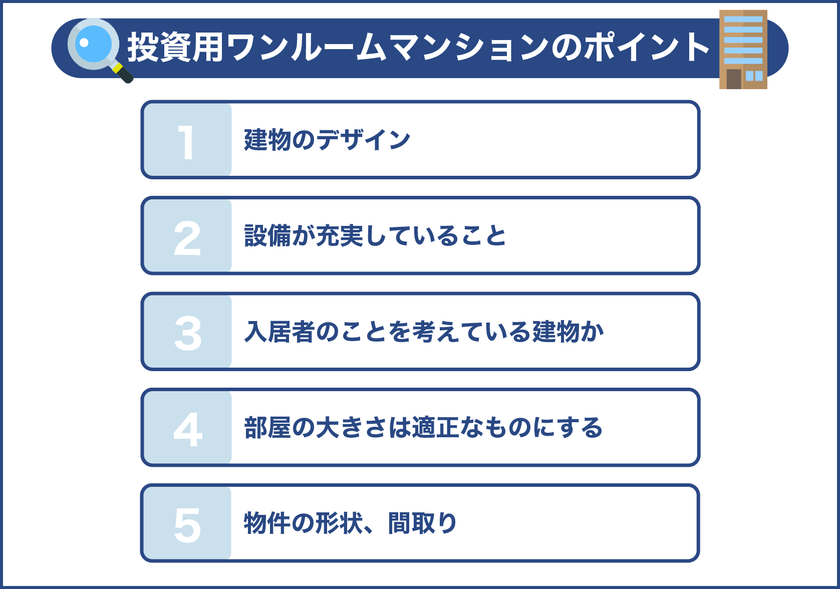 投資用ワンルームマンションのポイント